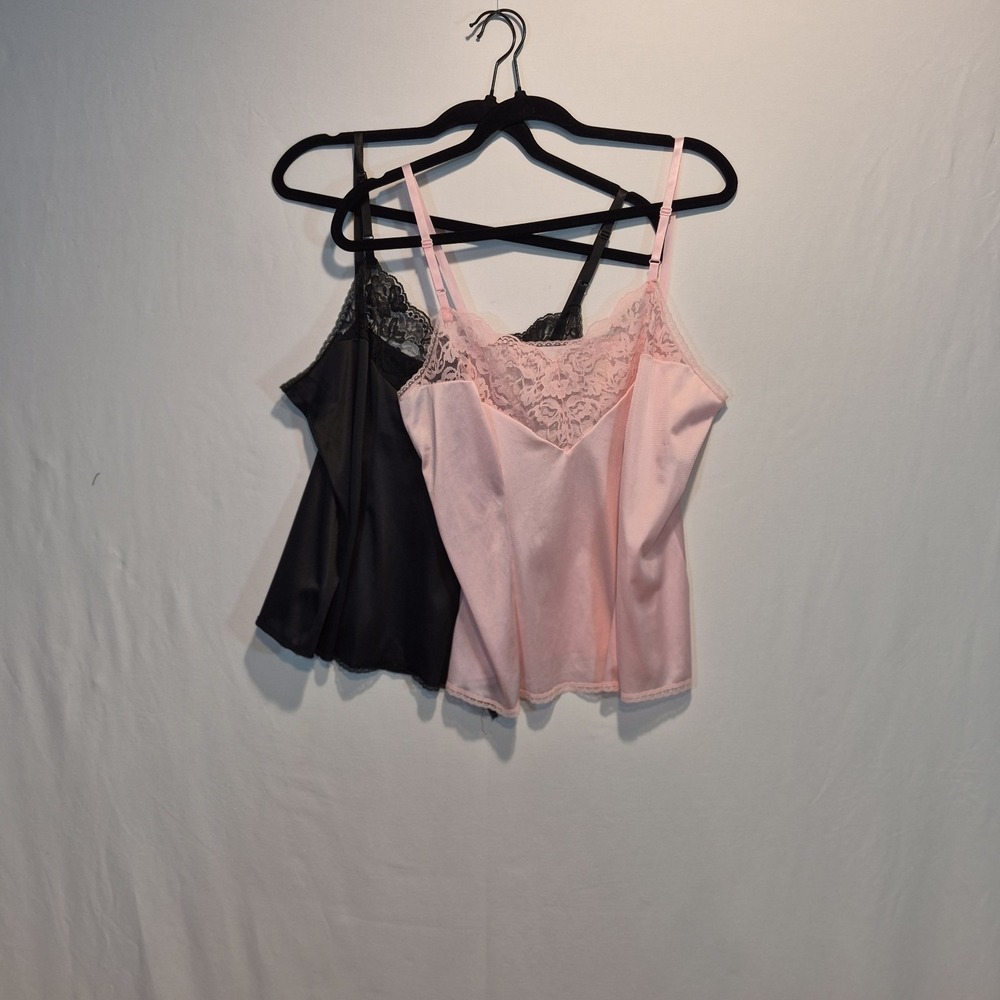 2 Vintage Vassarette Satin Camisoles Women's Lrg Lace Trim Coquette Balletcore